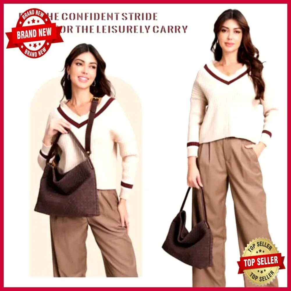 Suede Hobo Bag with Silk Scarf, Woven Shoulder Crossbody Purse
